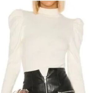 NWT LPA Marie Sweater Open Back Puff Sleeves in Cream Revolve Small